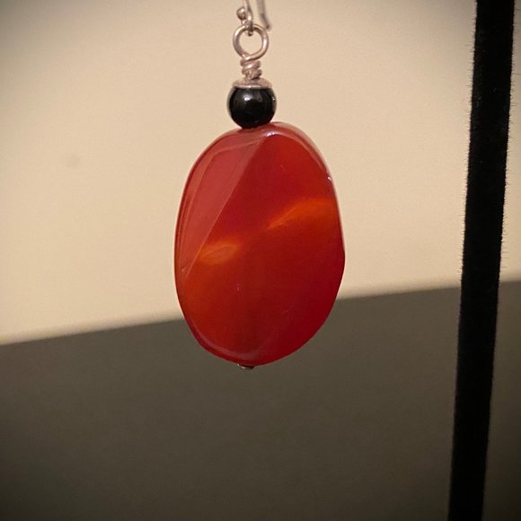 Beautiful Carnelian Dangle Earrings with Silver Posts, 1" - Picture 2 of 6
